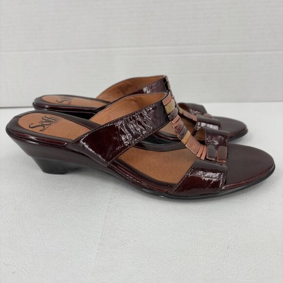 Sofft Anita Slide Sandal Size 9 Brown Copper Metallic Wedge Patent Leather Mule - Picture 4 of 11